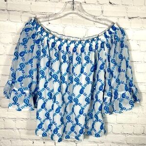 LILLY PULITZER BAHA BLUE PAISLEY EMBROIDERED SEQUIN ALVA TOP SIZE SMALL